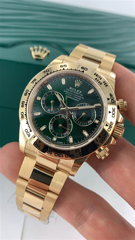 rolex gold daytona green face|Rolex gold daytona for sale.